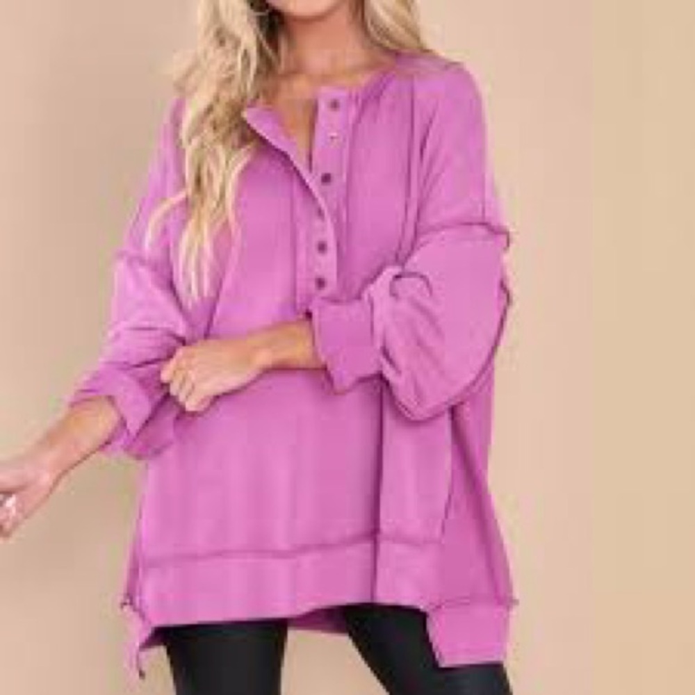 Pink Button-Up Sweatshirt size L